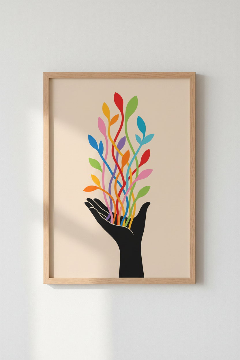 Abstract Botanical Hand Art | Colorful Growth Poster, Modern Boho Home Decor