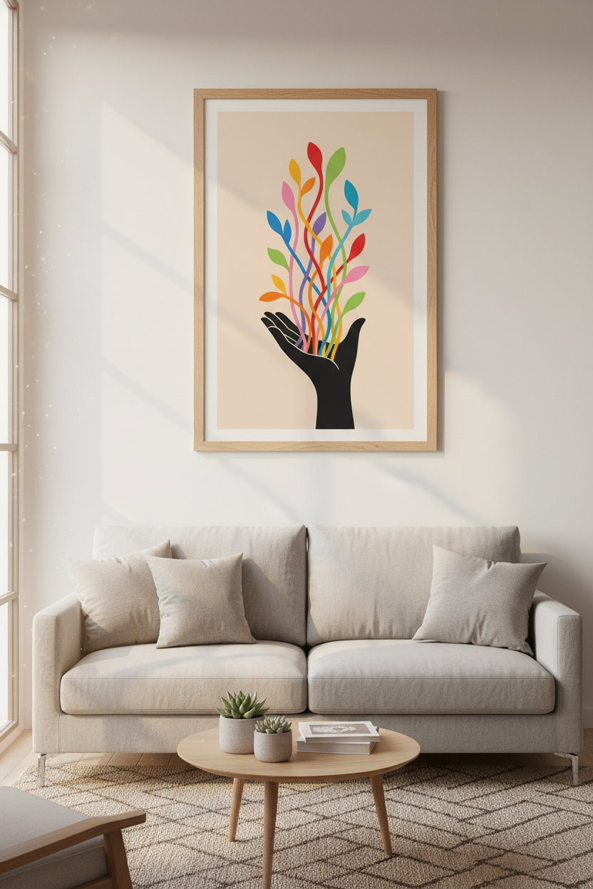 Abstract Botanical Hand Art | Colorful Growth Poster, Modern Boho Home Decor