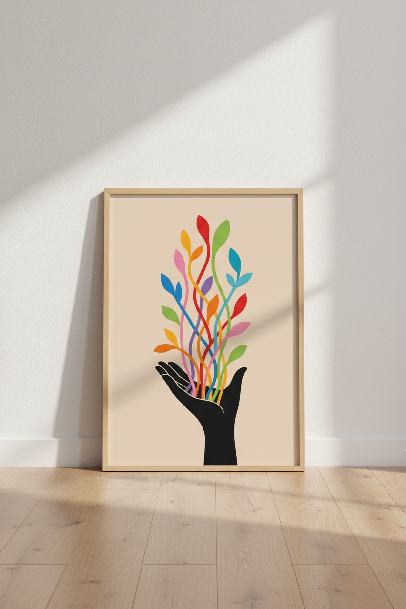 Abstract Botanical Hand Art | Colorful Growth Poster, Modern Boho Home Decor