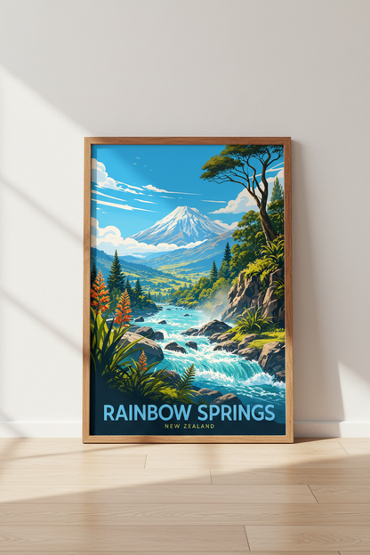 New Zealand Mountain Poster | Rainbow Springs Nature Print, Living Room Wall Art