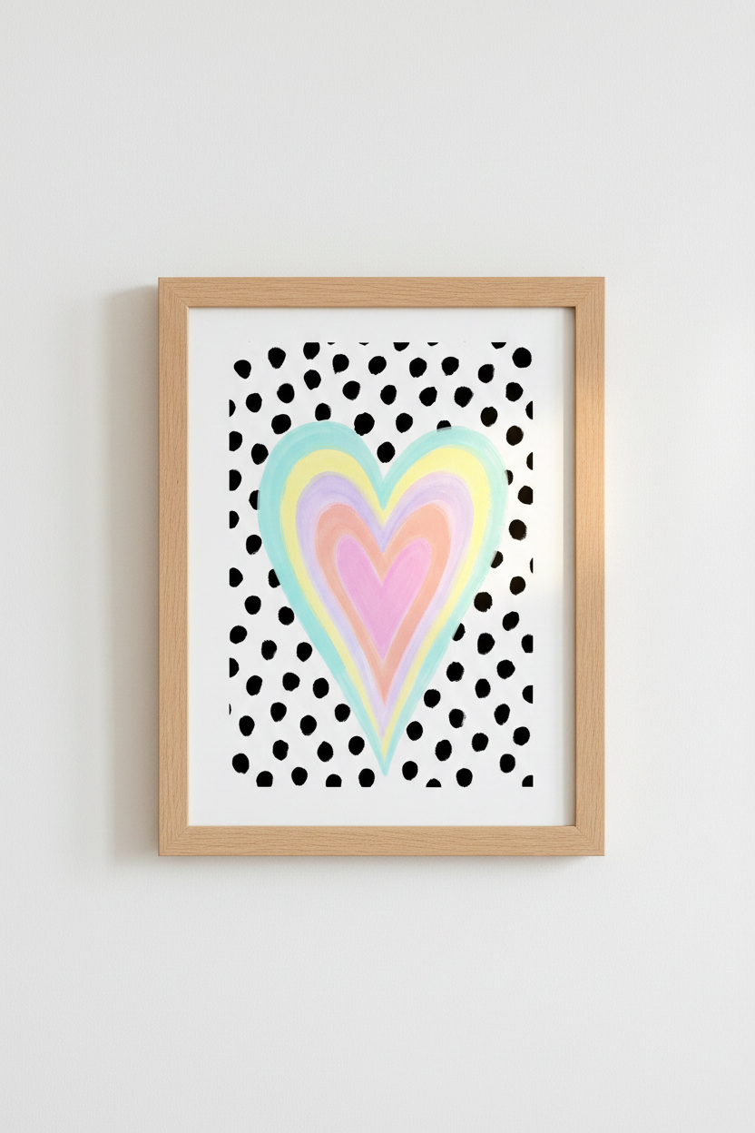 Pastel Heart Wall Art Print | Colorful Nursery Decor | Dalmatian Dot Poster