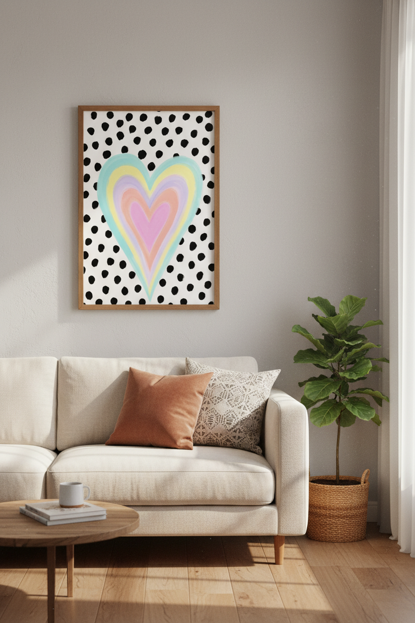 Pastel Heart Wall Art Print | Colorful Nursery Decor | Dalmatian Dot Poster