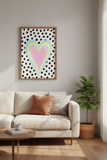 Pastel Heart Wall Art Print | Colorful Nursery Decor | Dalmatian Dot Poster