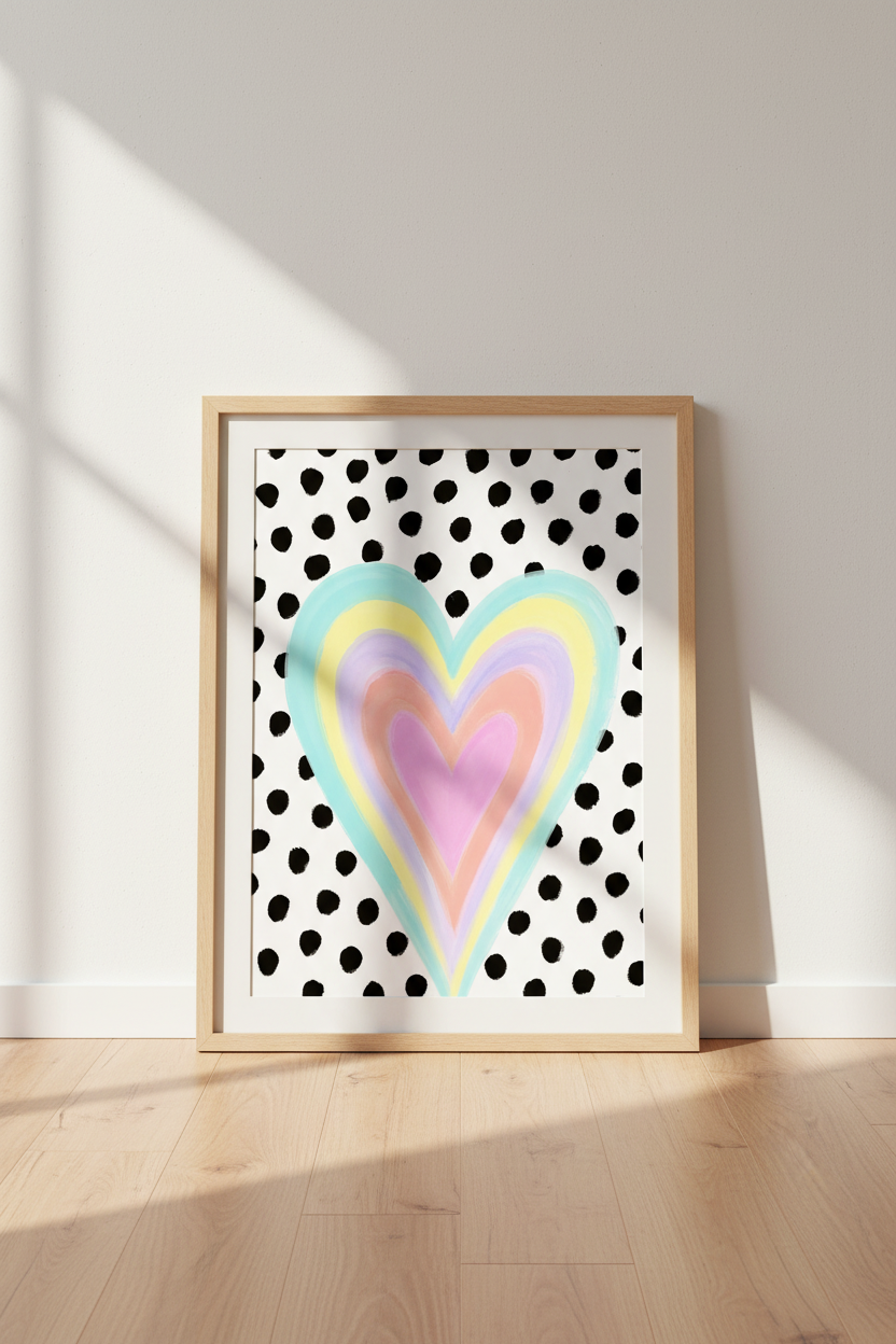Pastel Heart Wall Art Print | Colorful Nursery Decor | Dalmatian Dot Poster