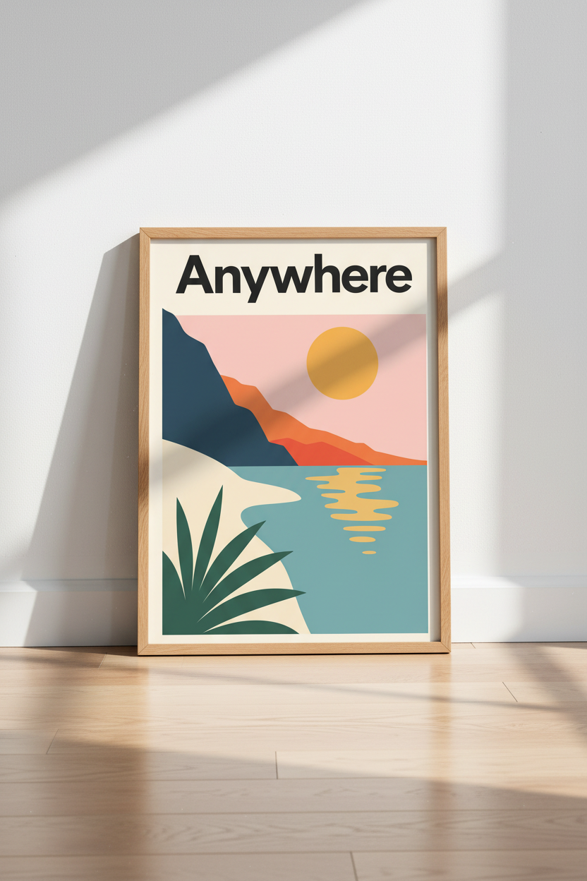 Anywhere Sunset Coastline | Modern Minimalist Landscape, Beach Poster Print