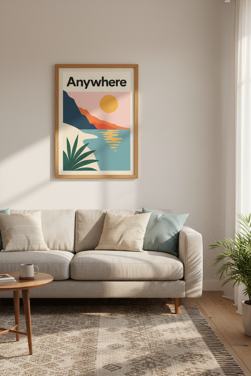 Anywhere Sunset Coastline | Modern Minimalist Landscape, Beach Poster Print