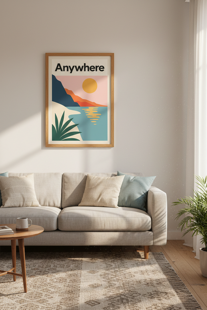 Anywhere Sunset Coastline | Modern Minimalist Landscape, Beach Poster Print