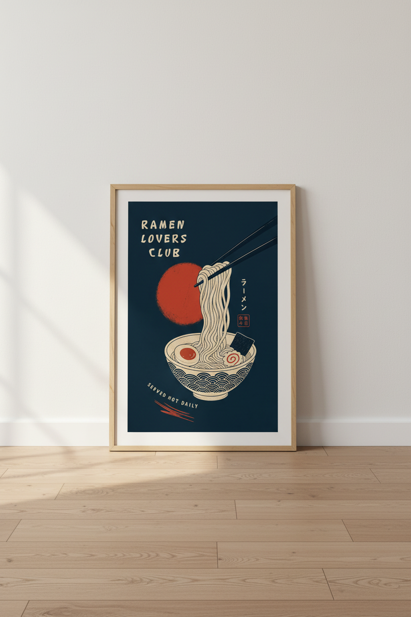 Retro Ramen Bowl Wall Art | Japanese Food Poster, Kitchen &amp; Dining Decor