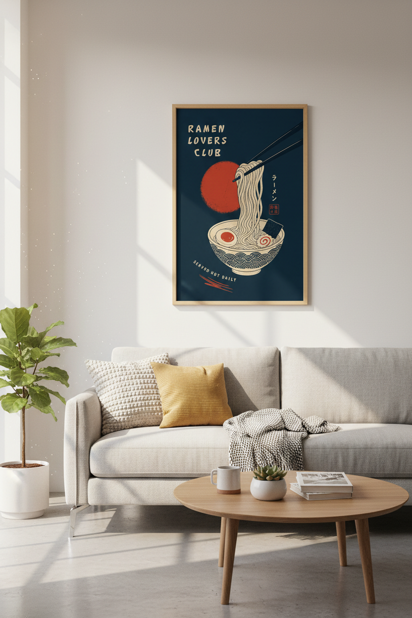 Retro Ramen Bowl Wall Art | Japanese Food Poster, Kitchen &amp; Dining Decor