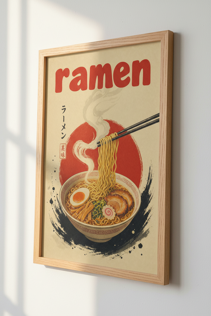 Vintage Ramen Bowl Wall Art | Japanese Food Poster, Kitchen &amp; Dining Decor