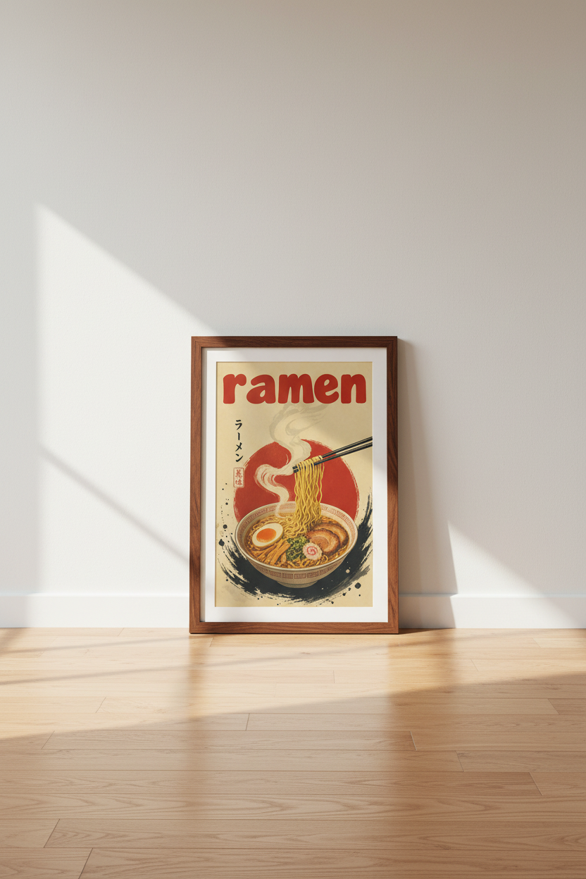 Vintage Ramen Bowl Wall Art | Japanese Food Poster, Kitchen &amp; Dining Decor