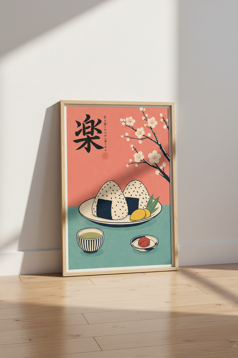 Japanese Onigiri Wall Art Print | Kitchen &amp; Dining Decor | Retro Modern Poster