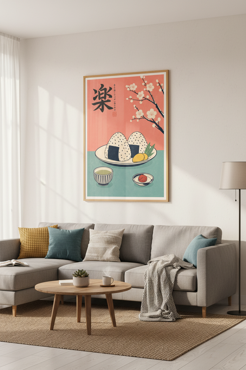Japanese Onigiri Wall Art Print | Kitchen &amp; Dining Decor | Retro Modern Poster