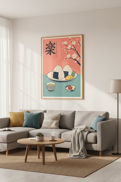 Japanese Onigiri Wall Art Print | Kitchen &amp; Dining Decor | Retro Modern Poster