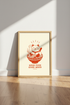 Lucky Cat Ramen Wall Art | Red Japanese Food Poster, Kitchen & Dining Decor