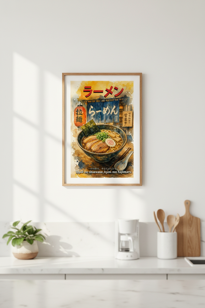 Watercolor Ramen Wall Art Print | Kitchen Decor | Cozy Poster