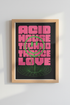 Acid House Techno Rave Wall Art | Pink & Green Melting Smiley | Bedroom Music Poster