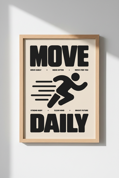 Move Daily Fitness Wall Art | Bold Minimalist Runner Poster, Home Gym Decor