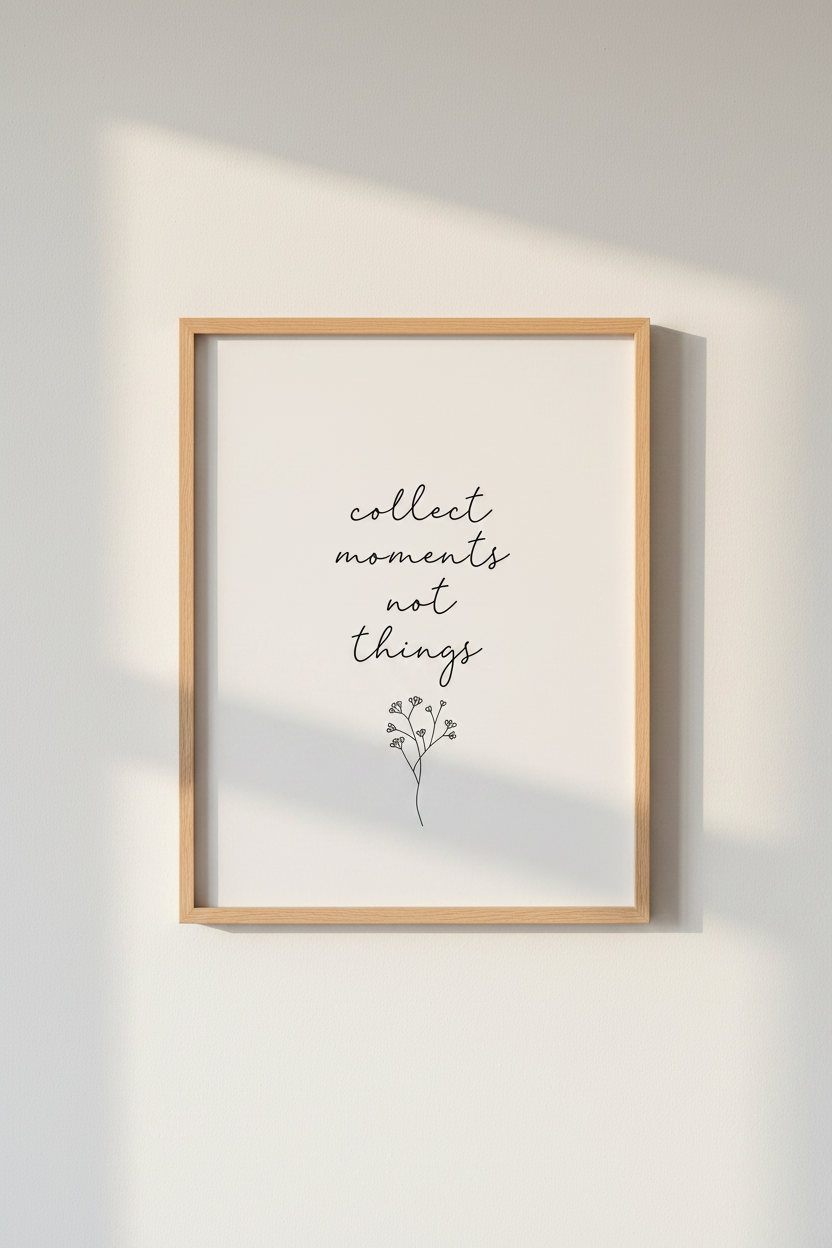 Collect Moments Wall Art | Minimalist Quote Print, Bedroom Decor Aesthetic Poster