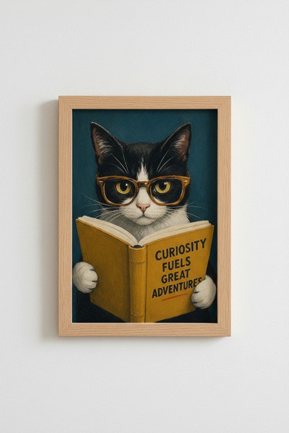 Tuxedo Cat Wall Art Print | Funny Academic Cat Poster, Library Decor