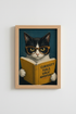 Tuxedo Cat Wall Art Print | Funny Academic Cat Poster, Library Decor