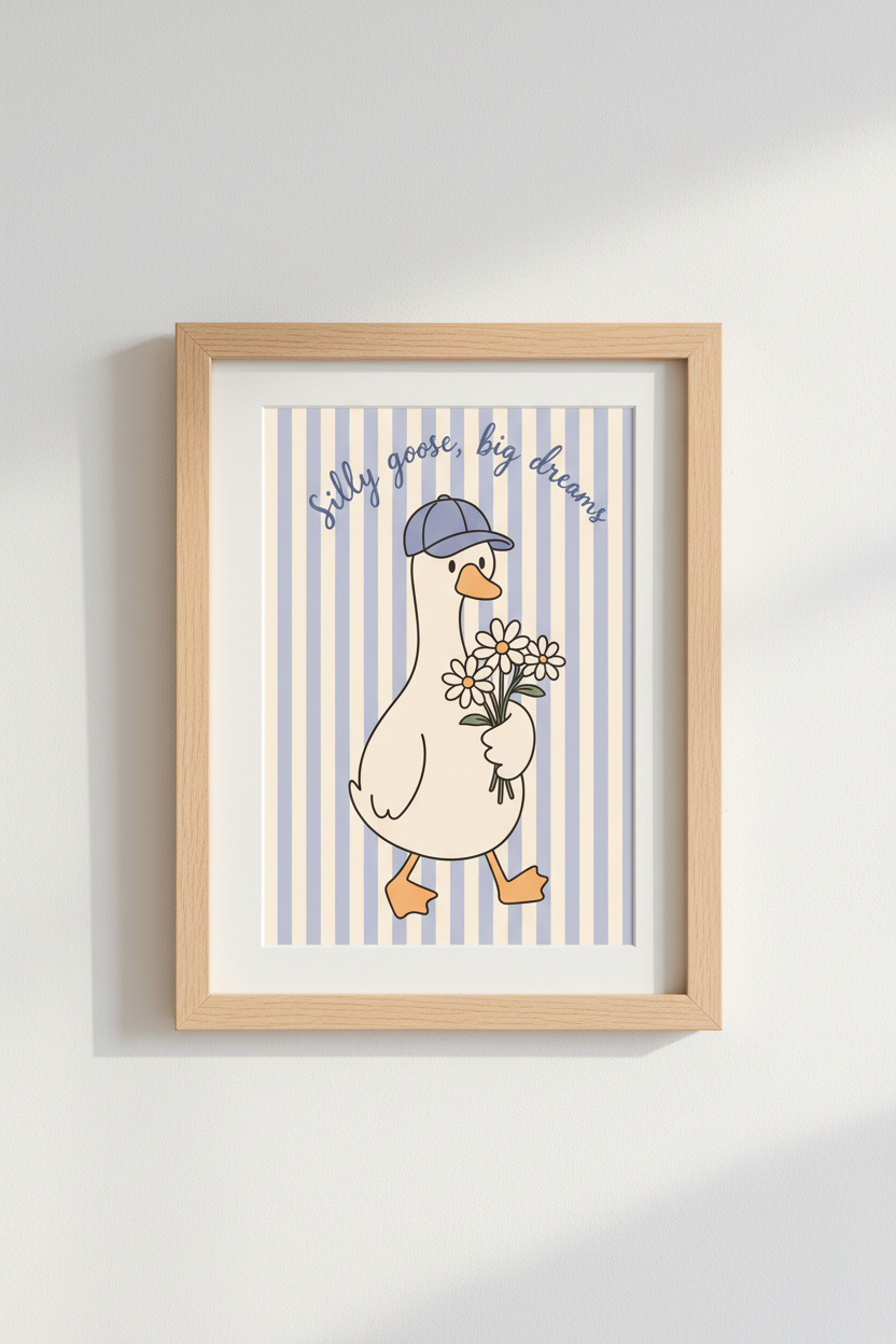 Silly Goose Wall Art Print | Cute Nursery Decor | Whimsical Animal Poster