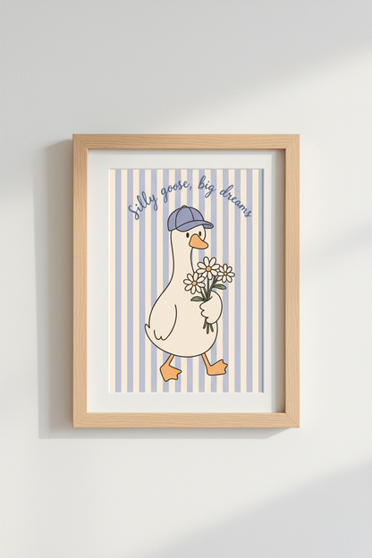 Silly Goose Wall Art Print | Cute Nursery Decor | Whimsical Animal Poster
