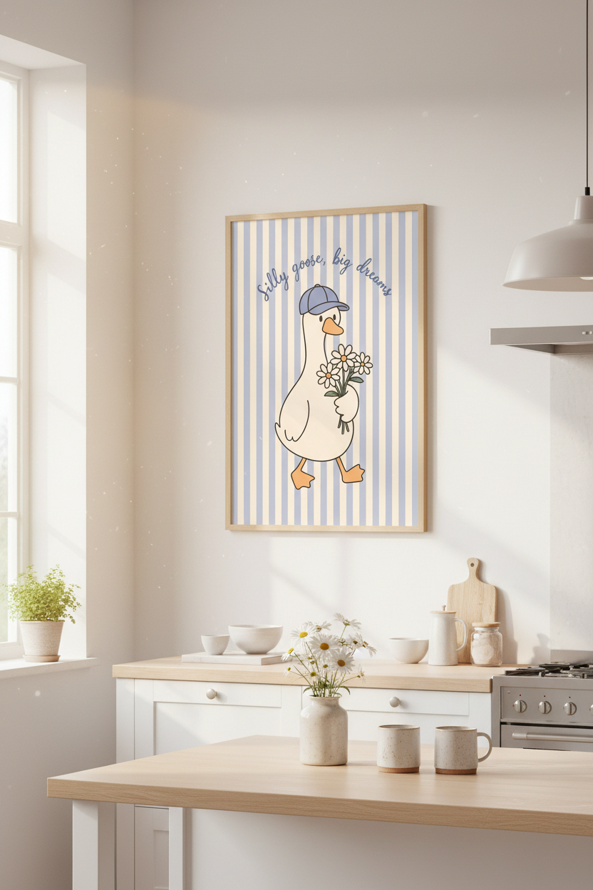 Silly Goose Wall Art Print | Cute Nursery Decor | Whimsical Animal Poster