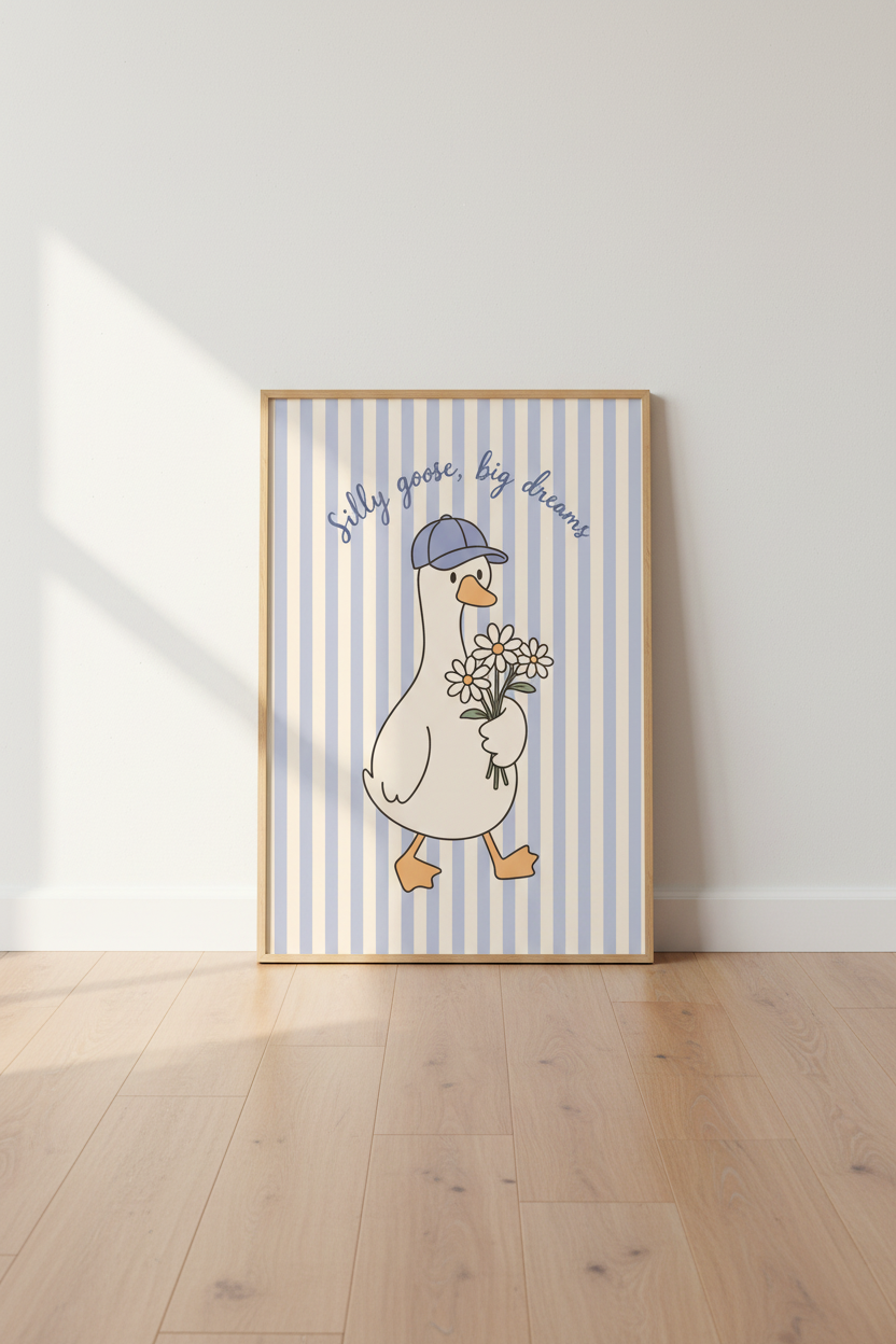 Silly Goose Wall Art Print | Cute Nursery Decor | Whimsical Animal Poster