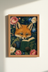 Whimsical Fox Art Print | Dark Academia Library Decor | Reading Fox Poster