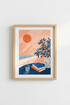 Mid Century Wall Art Print | Mediterranean Coastal Scene, Orange Tree Modern Poster