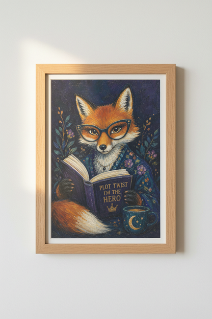 Dark Academia Fox Wall Art Print | Whimsical Library Decor | Moody Bookish Poster