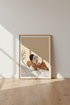 Reading Woman Art | Beige Minimalist Morning Scene, Bedroom Poster Print