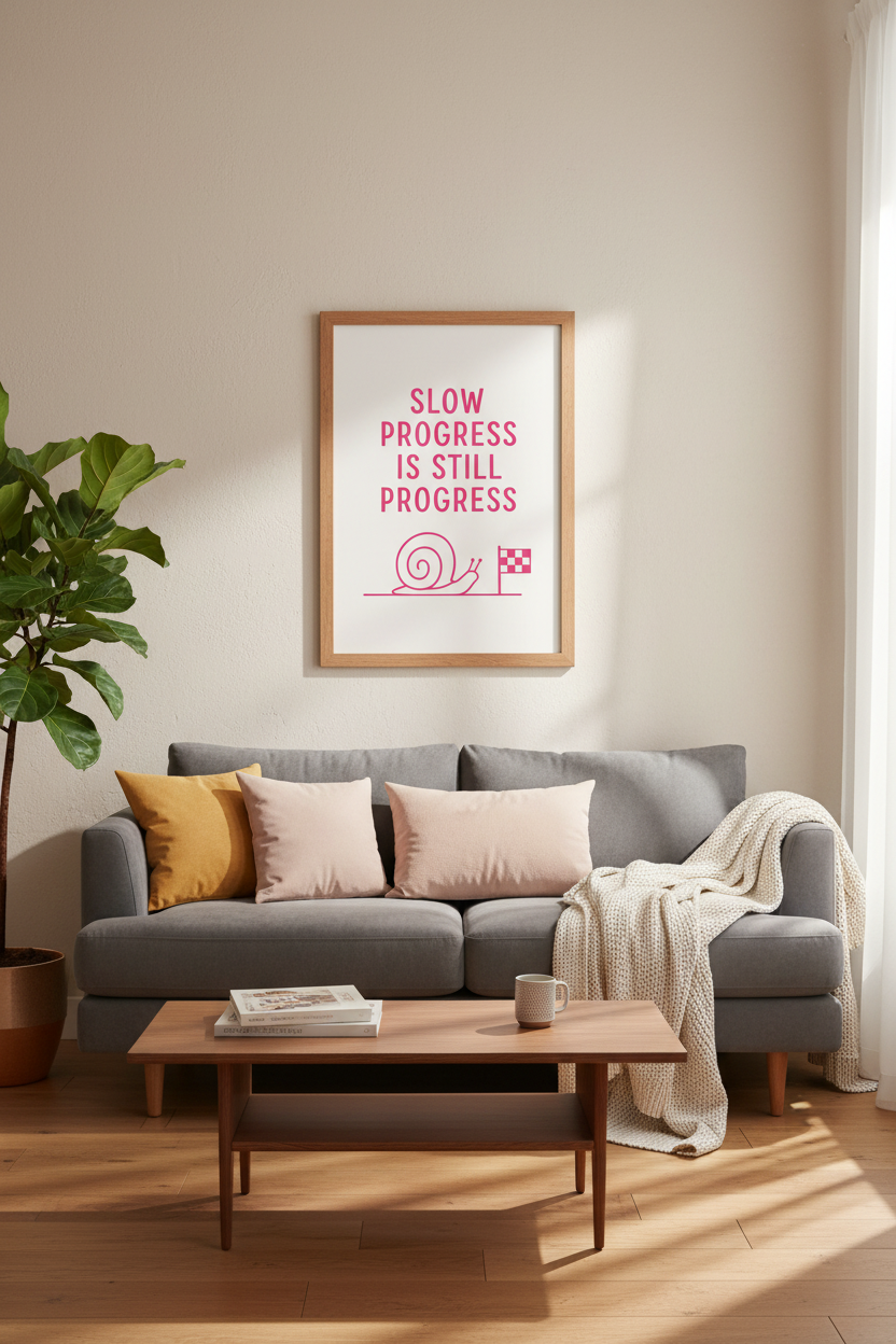 Slow Progress Snail | Pink Inspirational Quote Art, Office &amp; Nursery Decor Poster