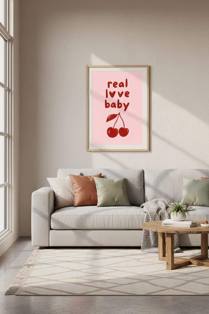 Real Love Baby Cherry Wall Art | Red and Pink Retro Decor | Coquette Aesthetic Poster