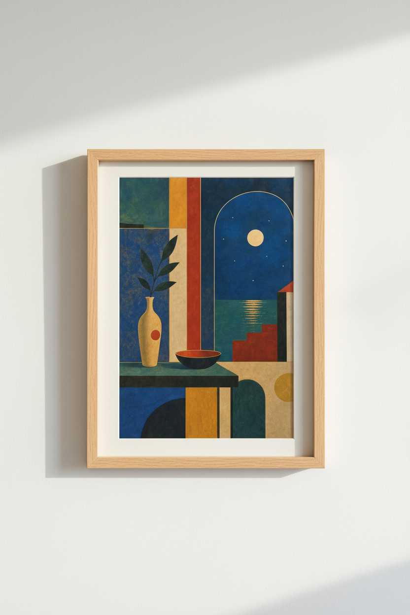 Abstract Geometric Wall Art Print | Living Room Decor | Midnight Ocean Poster