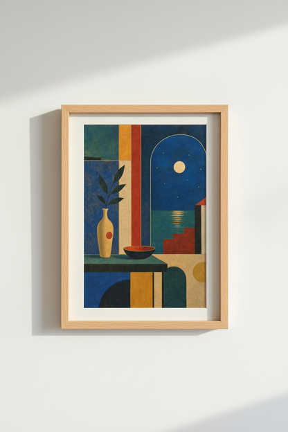 Abstract Geometric Wall Art Print | Living Room Decor | Midnight Ocean Poster