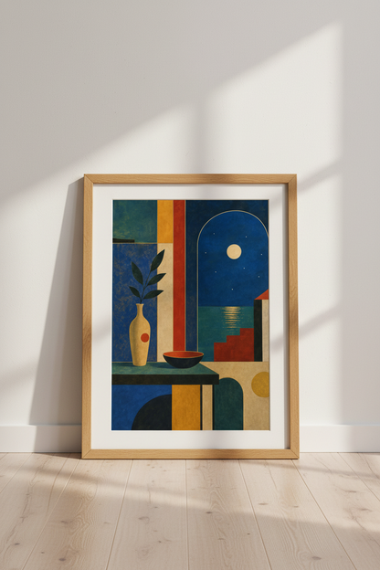 Abstract Geometric Wall Art Print | Living Room Decor | Midnight Ocean Poster