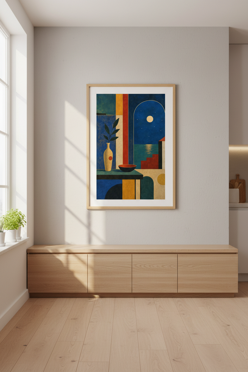 Abstract Geometric Wall Art Print | Living Room Decor | Midnight Ocean Poster