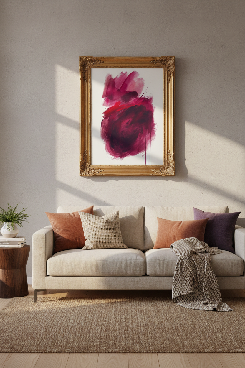 pink abstract art | Bold magenta tones, modern living room decor