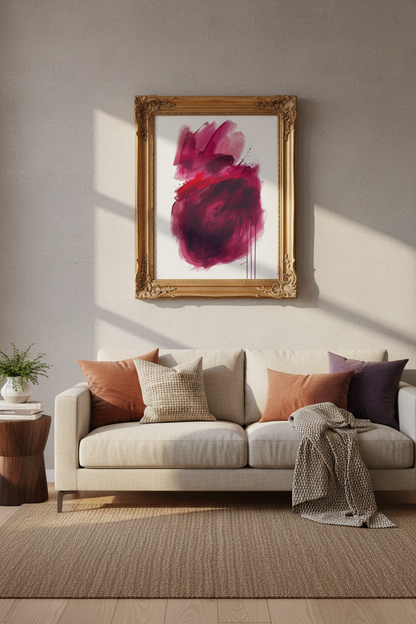 pink abstract art | Bold magenta tones, modern living room decor