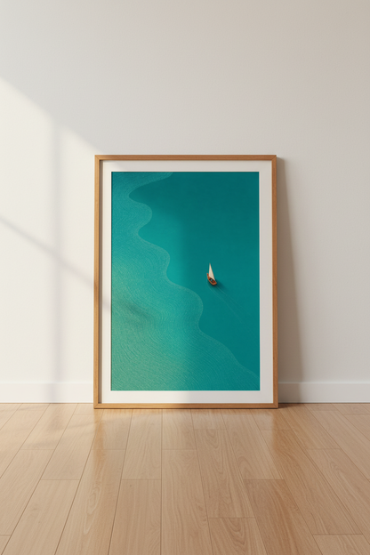 Minimalist Sailboat Wall Art | Teal Ocean Poster | Coastal Home Office Decor
