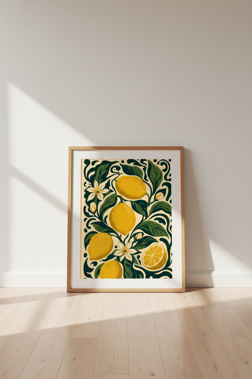 Lemon Botanical Wall Art | Vintage Citrus Decor, Kitchen &amp; Mediterranean Poster
