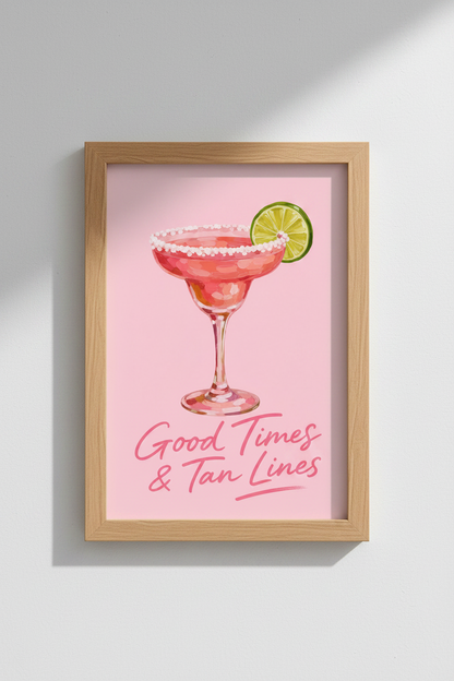 Pink Margarita Bar Art | Preppy Cocktail Poster, Kitchen &amp; Bar Cart Wall Decor