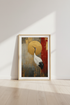 Japanese Crane Wall Art | Gold & Red Abstract Bird Decor | Zen Poster