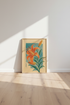 Japanese Lily Flower Wall Art | Vintage Botanical Teal & Orange | Japandi Poster