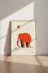 Red Elephant Wall Art | Minimalist Animal Poster, Modern Nursery & Living Room Decor