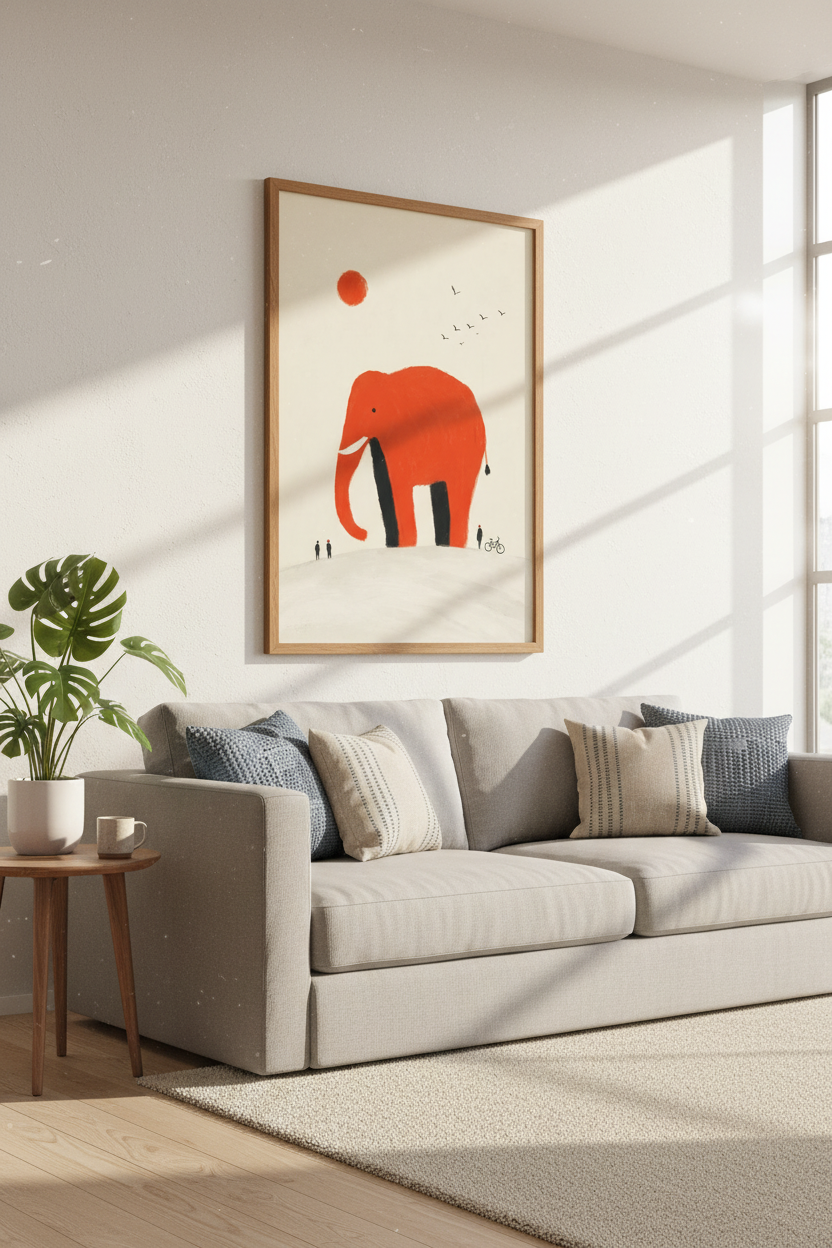 Red Elephant Wall Art | Minimalist Animal Poster, Modern Nursery &amp; Living Room Decor
