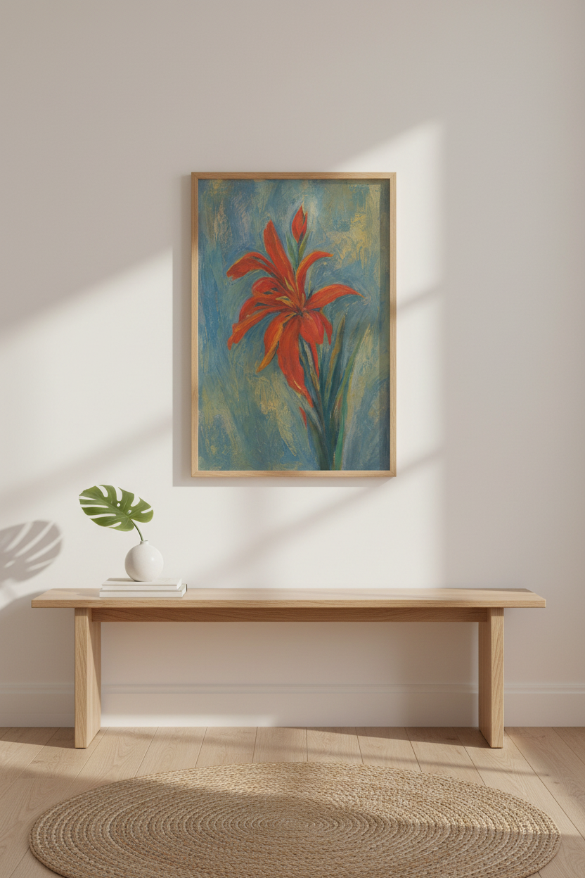 Lily Wall Art | Abstract Orange Bloom, Living Room Decor