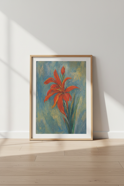 Lily Wall Art | Abstract Orange Bloom, Living Room Decor